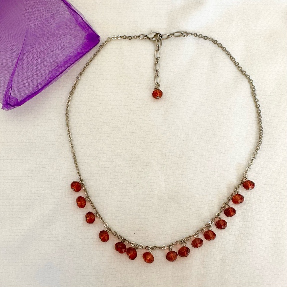 Deep Orange Bead Necklace